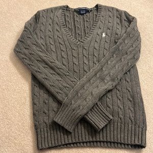 ralph lauren v neck cable sweater dark gray
